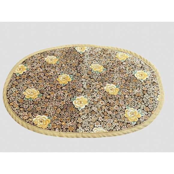 Set of 4 Vintage Handmade Placemats MCM 1960s Brown & Yellow Floral Roses - Picture 8 of 11